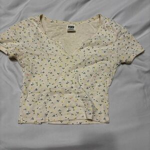 PINK Victoria's Secret Cream Floral Crop Top